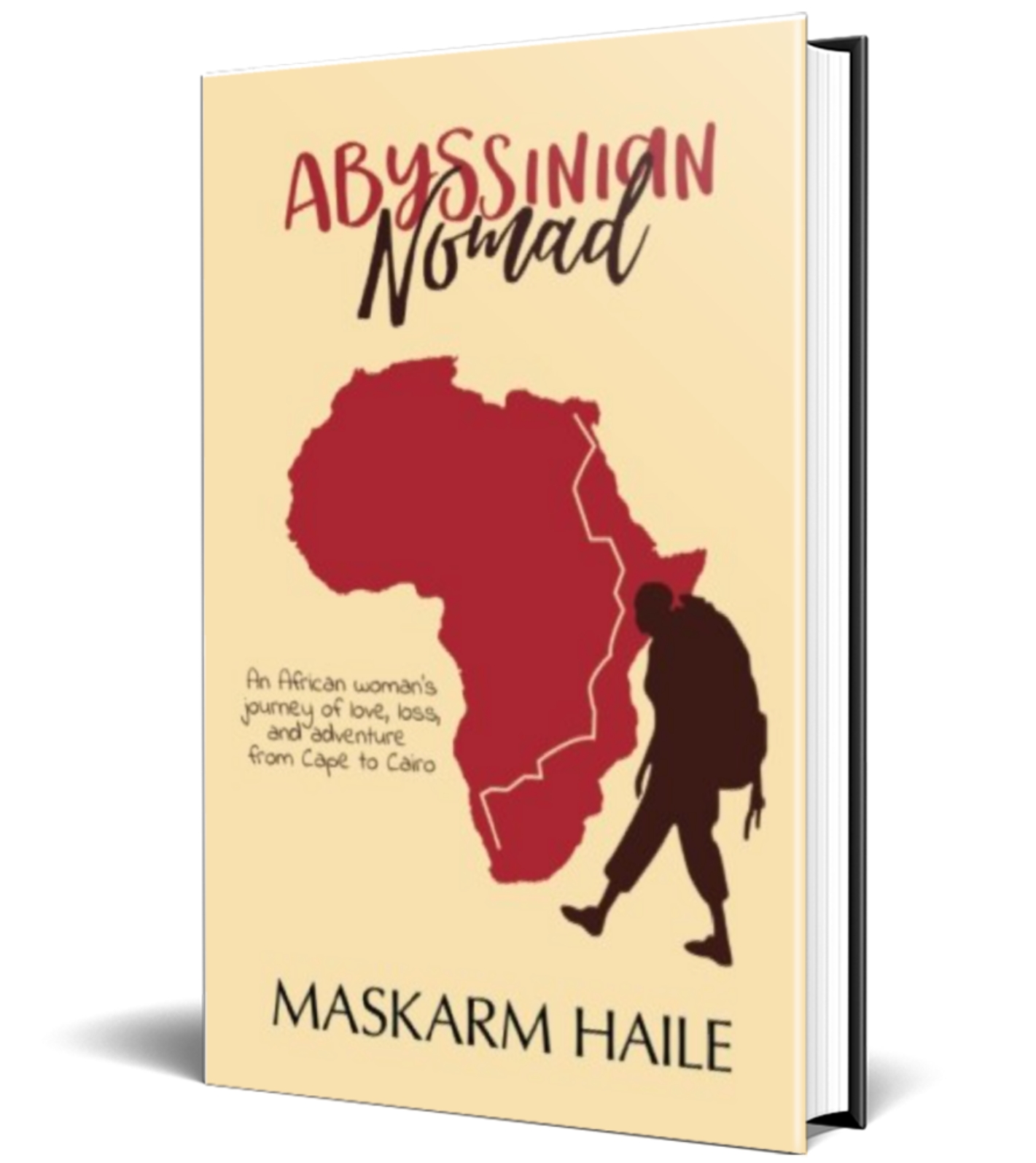 graphic of the African continent with a silhouette of a backpacker walking to it